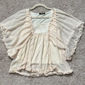 Cream Blouse with Ruffle Trim